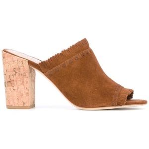 Tory Burch Huntington Suede Fringe Trim Mule Heel